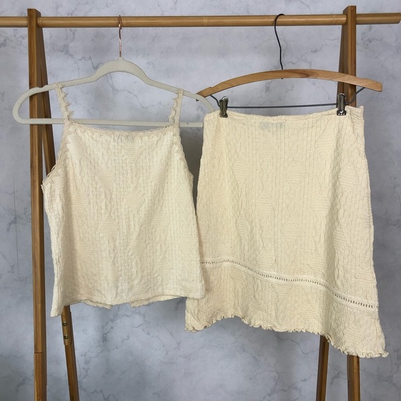 Vintage 90s Cream Textured Cotton Tank Skirt Set - Picture 7 of 8